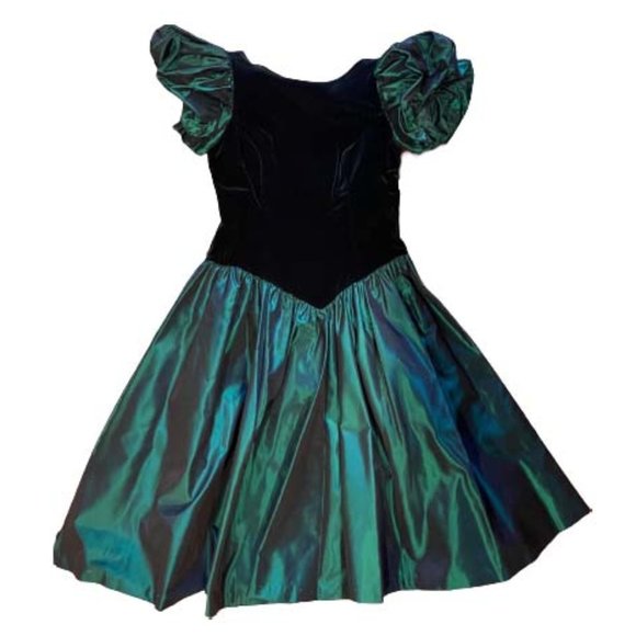 Vintage 80's prom dress Black Green fits like size 8 - Picture 3 of 6